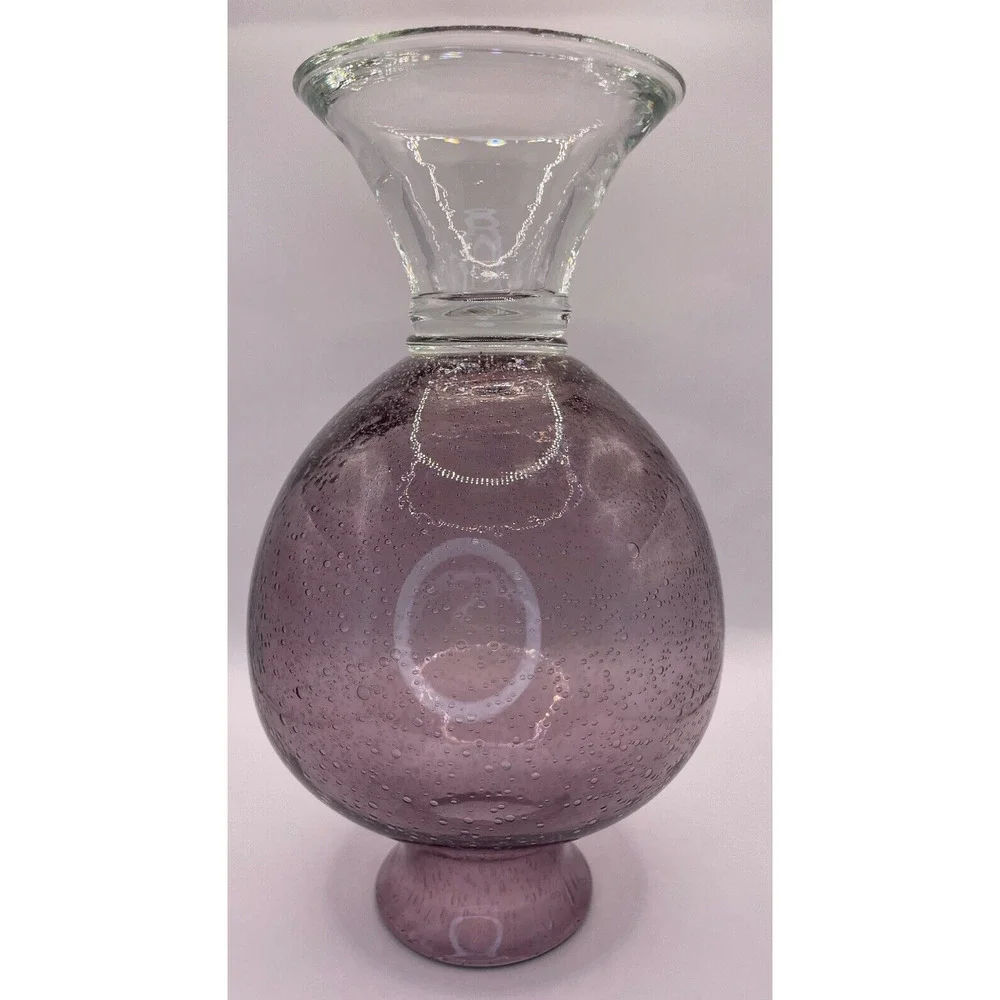 Handblown Purple Glass Vase With Clear Base- Pre-owned- Vase only.